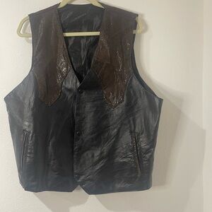 Vegan Black Leather and Vegan brown Snakeskin patchwork vest. EUC
